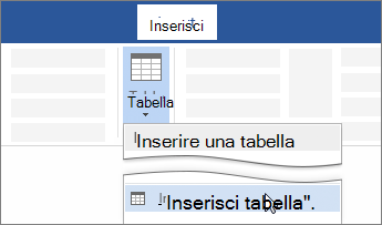 Opzione Inserisci tabella sulla barra multifunzione di Word