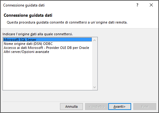 Connessione guidata dati
