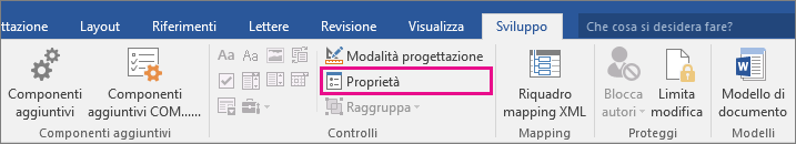 The Properties option is highlighted on the Developer tab.