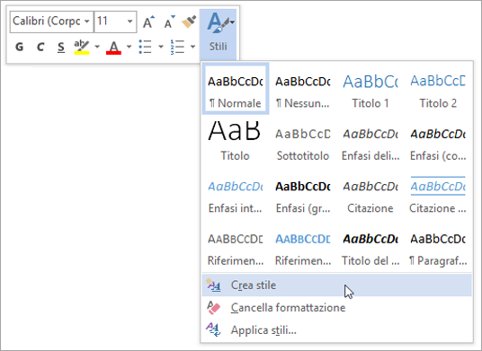 Creazione di un nuovo stile in base alla formattazione