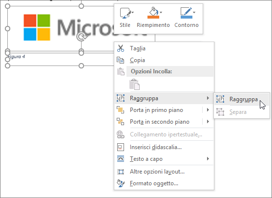 Raggruppare l'immagine e la didascalia in modo che possano essere spostate insieme.