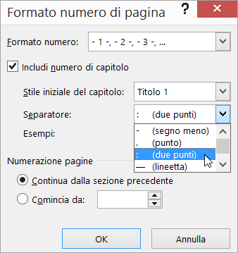 Scelta dello stile dei numeri di capitolo