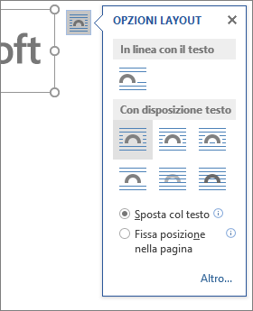 Fare clic su Opzioni layout per scegliere il modo in cui disporre il testo attorno all'immagine inserita.