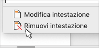 Pulsante Rimuovi intestazione