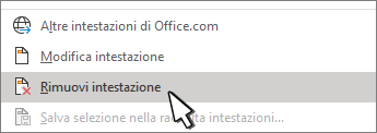 Pulsante Rimuovi intestazione
