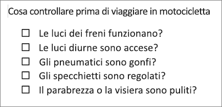 Esempio di elenco puntato con caselle.