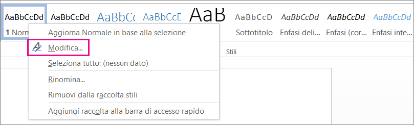 Modifica stile in Word