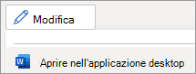 Menu di modalità modifica, comando Apri nell'app desktop