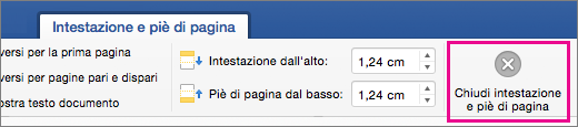 Opzione Chiudi intestazione e piè di pagina evidenziata nella scheda Intestazione & piè di pagina