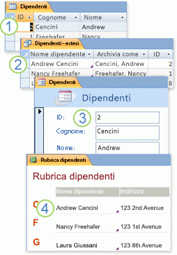 Dati di tabelle utilizzati in una query, in una maschera e in un report