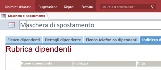 Parte di schermata di una maschera di spostamento