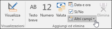 Screenshot del gruppo Aggiungi & Elimina della scheda Campi.