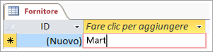 Parte di schermata del campo ID della tabella Fornitori