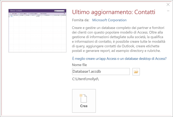 Screenshot dell'interfaccia dell'elenco dei contatti