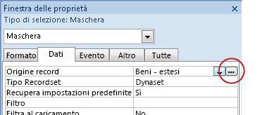 Pulsante dei generatori nella finestra delle proprietà.