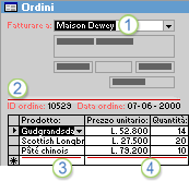 Maschera Ordini che visualizza contemporaneamente le informazioni correlate provenienti da cinque tabelle