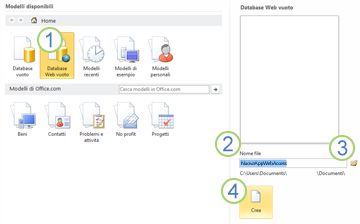 Caratteristiche della scheda Nuovo in visualizzazione Backstage
