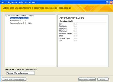 Connessione dati al servizio Web disponibile per il collegamento