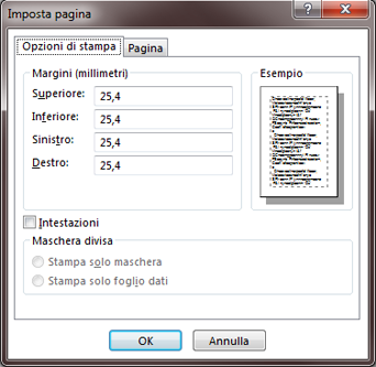 Finestra di dialogo Imposta pagina