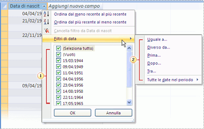 Filtri di data comuni