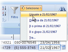 Elenco di filtri in base alla selezione