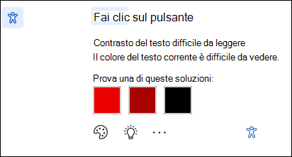 Schermata della notifica di un problema di accessibilità con possibili correzioni.