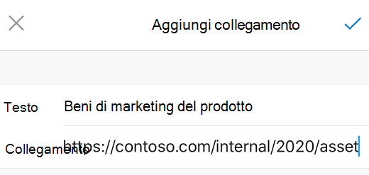 Finestra di dialogo Aggiungi collegamento in Outlook per iOS.