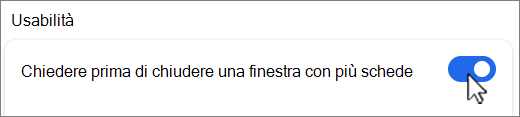 Schermata Chiedi prima di chiudere la finestra con più schede.
