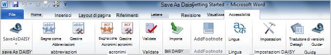 Scheda della barra multifunzione Save as DAISY Accessibility