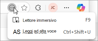 Schermata del menu a discesa del pulsante Altre azioni di Edge.