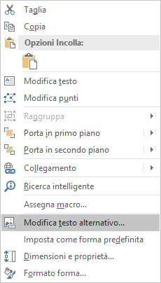 Menu Modifica testo alternativo per le forme in Excel Win32