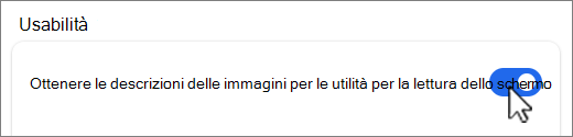 Screenshot del pulsante Ottieni descrizioni immagine.