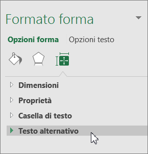 Fare clic su Testo alternativo nel riquadro degli oggetti