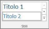 Screenshot che illustra la selezione di uno stile titolo nel menu Home.