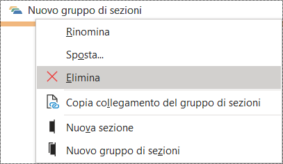 Finestra di dialogo Elimina gruppo di sezioni in OneNote per Windows