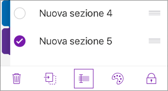 Pulsante Rinomina sezione sulla barra dei menu nell'iPhone.
