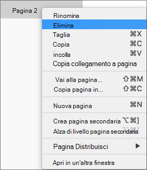 Elimina pagina in OneNote per Mac