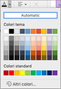 Menu a discesa Colore carattere in OneNote per Mac.