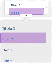 Menu Stile titolo in OneNote per Mac.