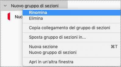 Rinomina gruppo di sezioni in OneNote per Mac