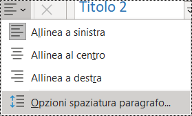 Screenshot dell'opzione Spaziatura paragrafo nel menu Home.