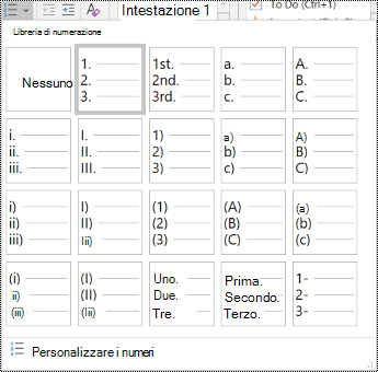 Screenshot dell'opzione Elenco numerato nel menu Home.