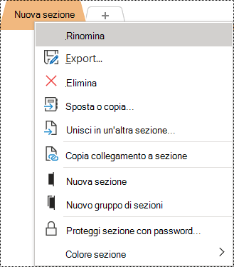 Screenshot del menu di scelta rapida con l'opzione Rinomina selezionata.