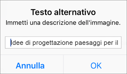 Menu Testo alternativo per l'immagine di Outlook per iOS