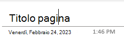 Campi di testo del titolo della pagina in una pagina di OneNote per Windows 10.