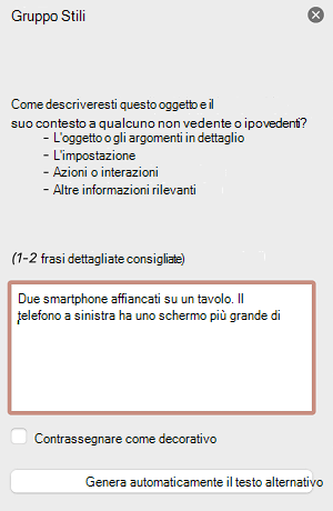 Riquadro Testo alternativo in PowerPoint per Mac.