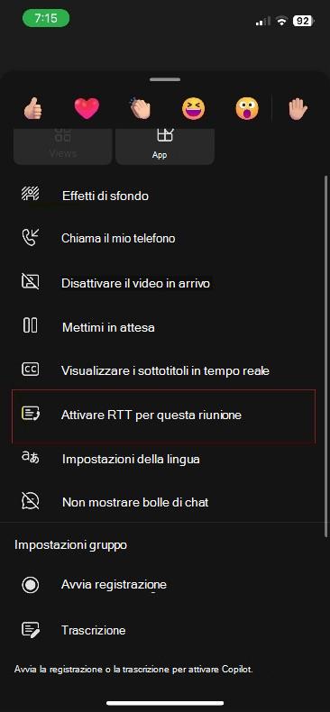 Altre azioni per la riunione di Teams su iOS.