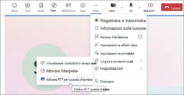 Altre azioni per la riunione di Teams sul Web.