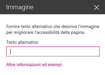 Screenshot della finestra di dialogo Testo alternativo immagine in SharePoint.