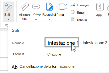 Menu Stili in Outlook sul web.